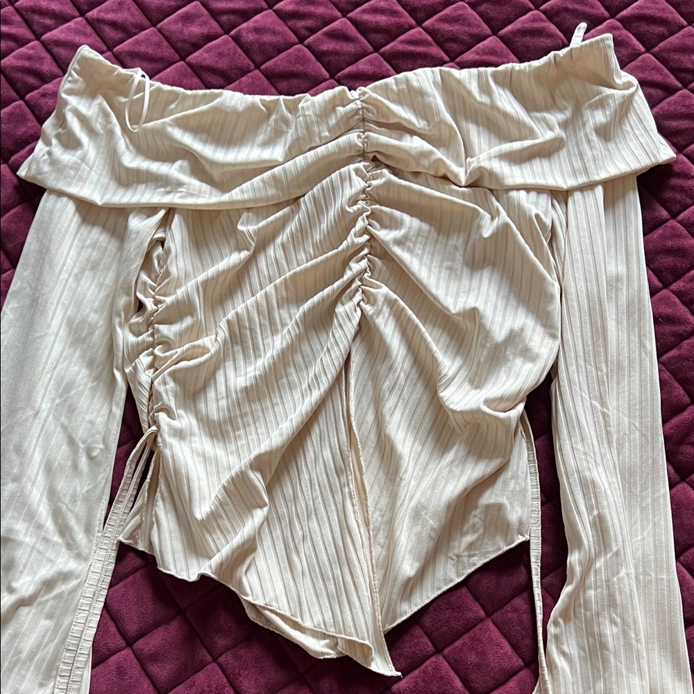 Fashion Nova Off-Shoulder Ruched Cream Top